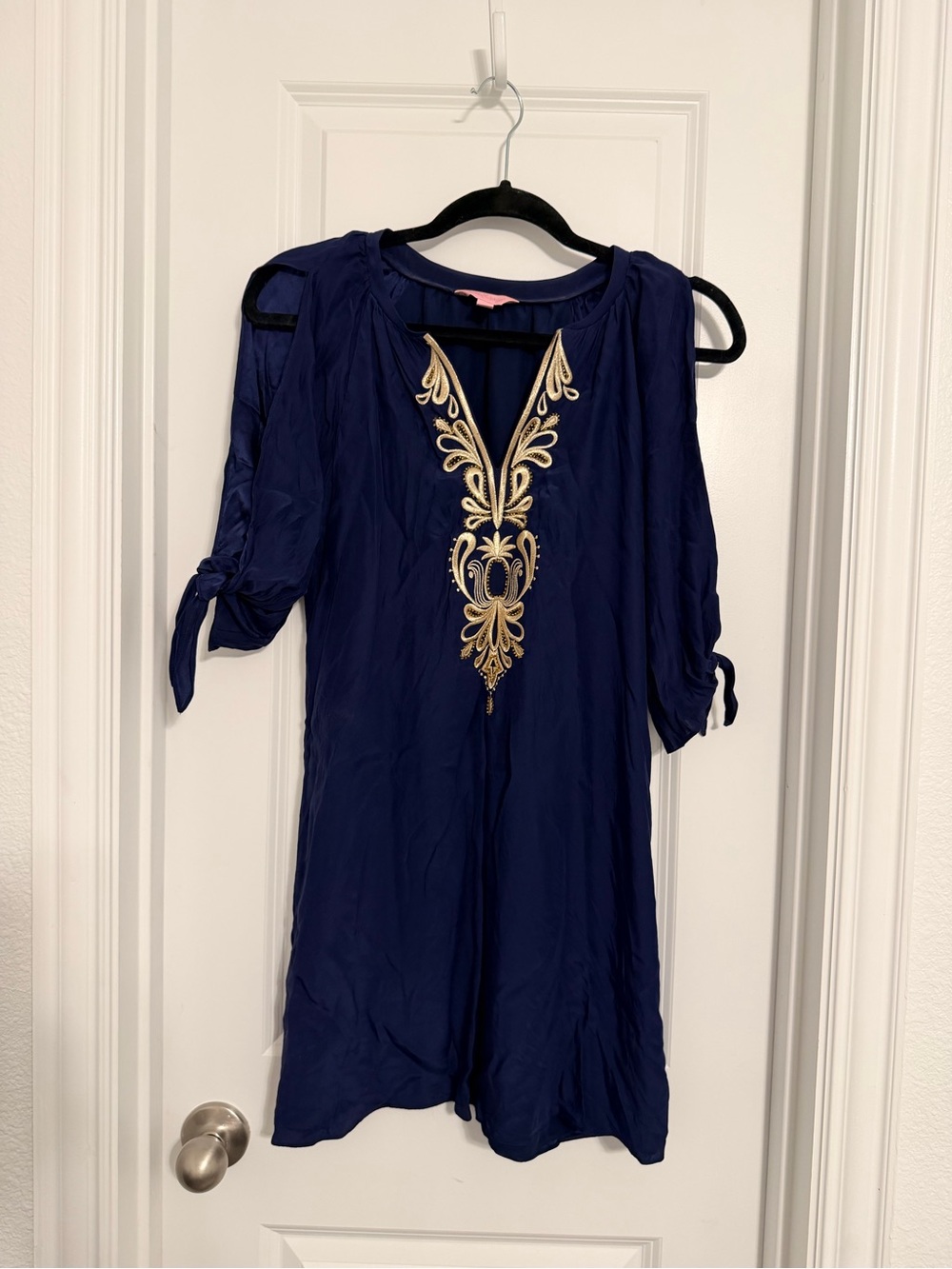 Lilly Pulitzer Navy Blue Embroidered Cold-Shoulder Tunic